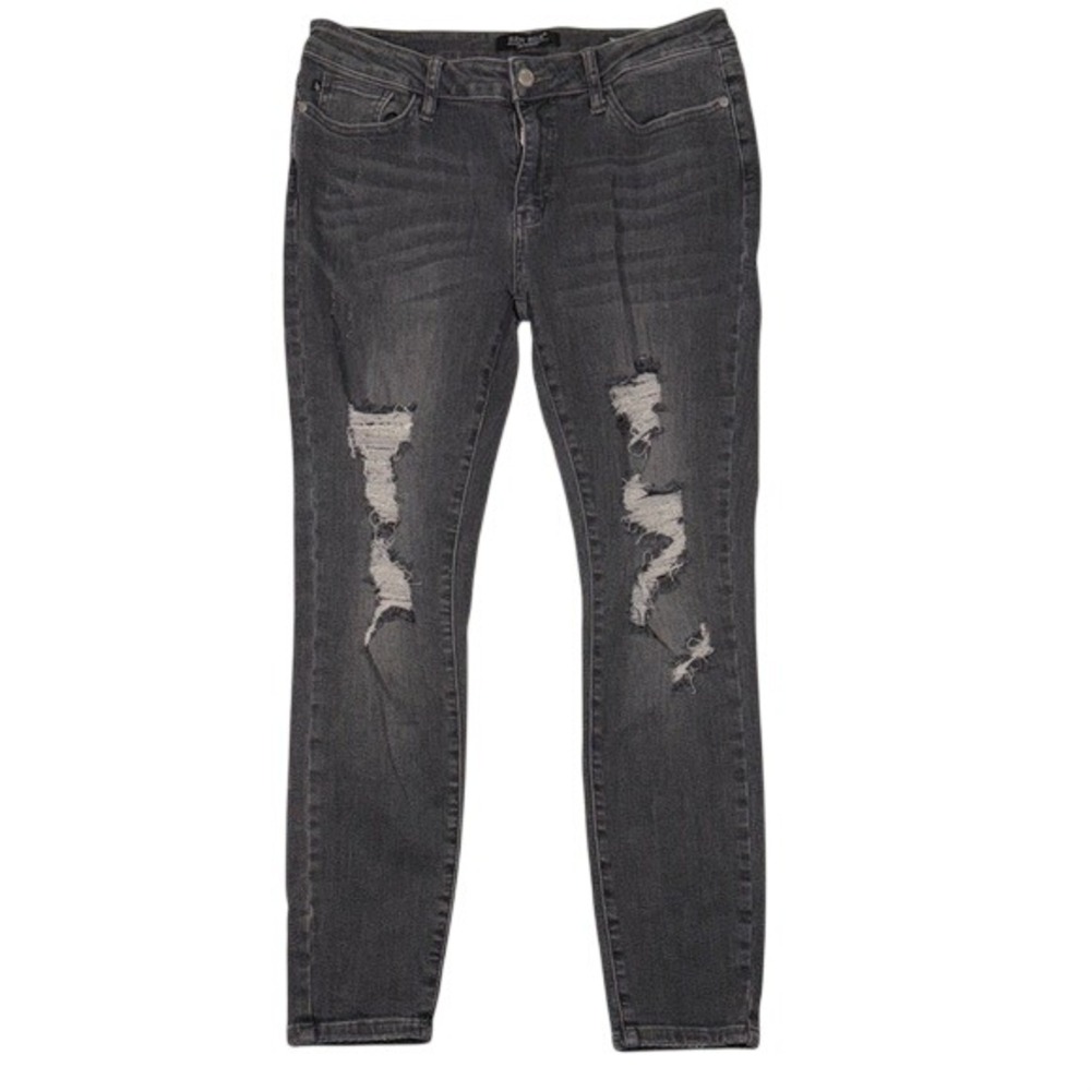 Judy Blue Skinny Fit Distressed Jeans Faded Black JB8857 Womens 13/31 High Rise‎